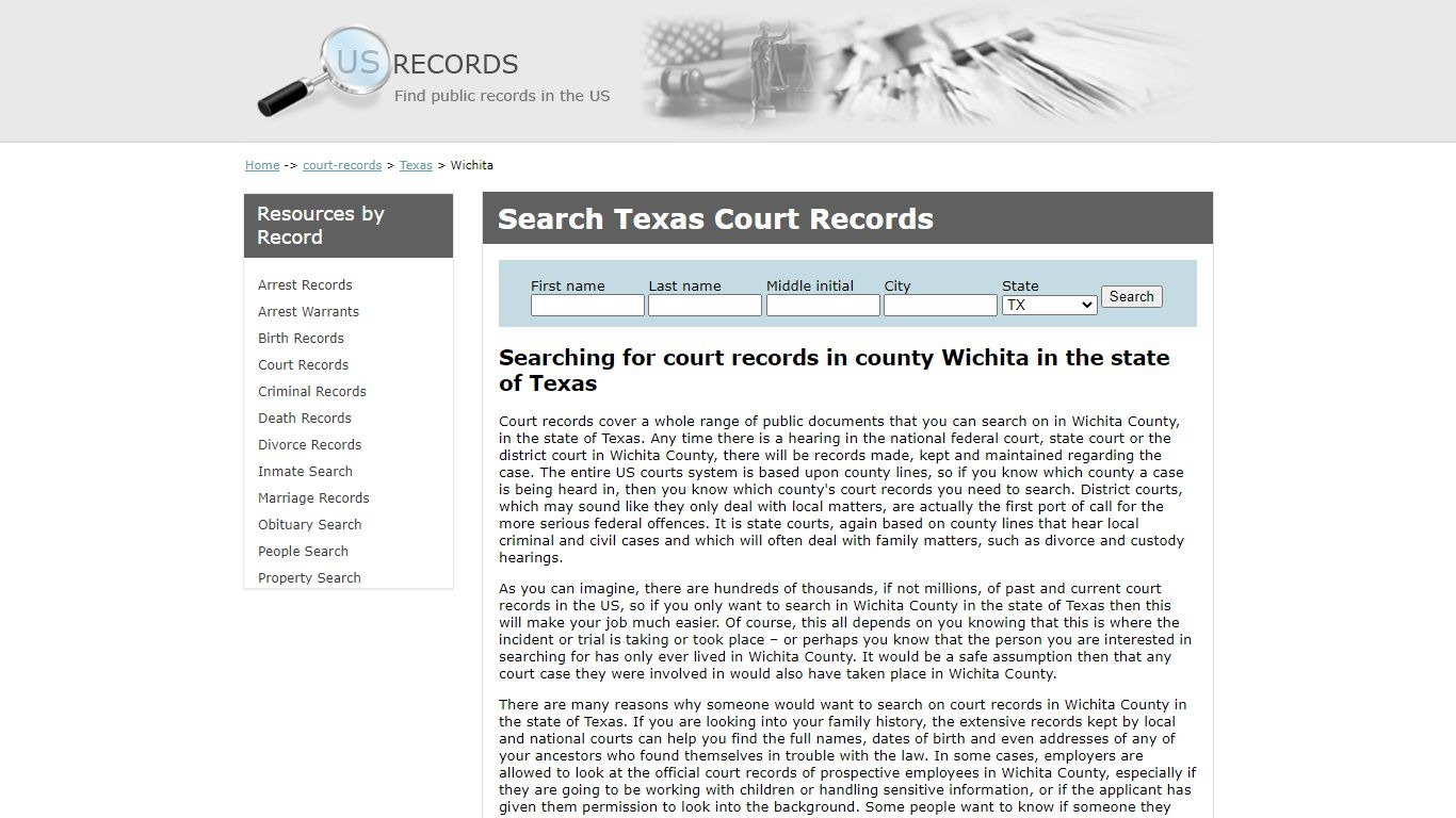 Search Court Records Wichita Texas | US Records